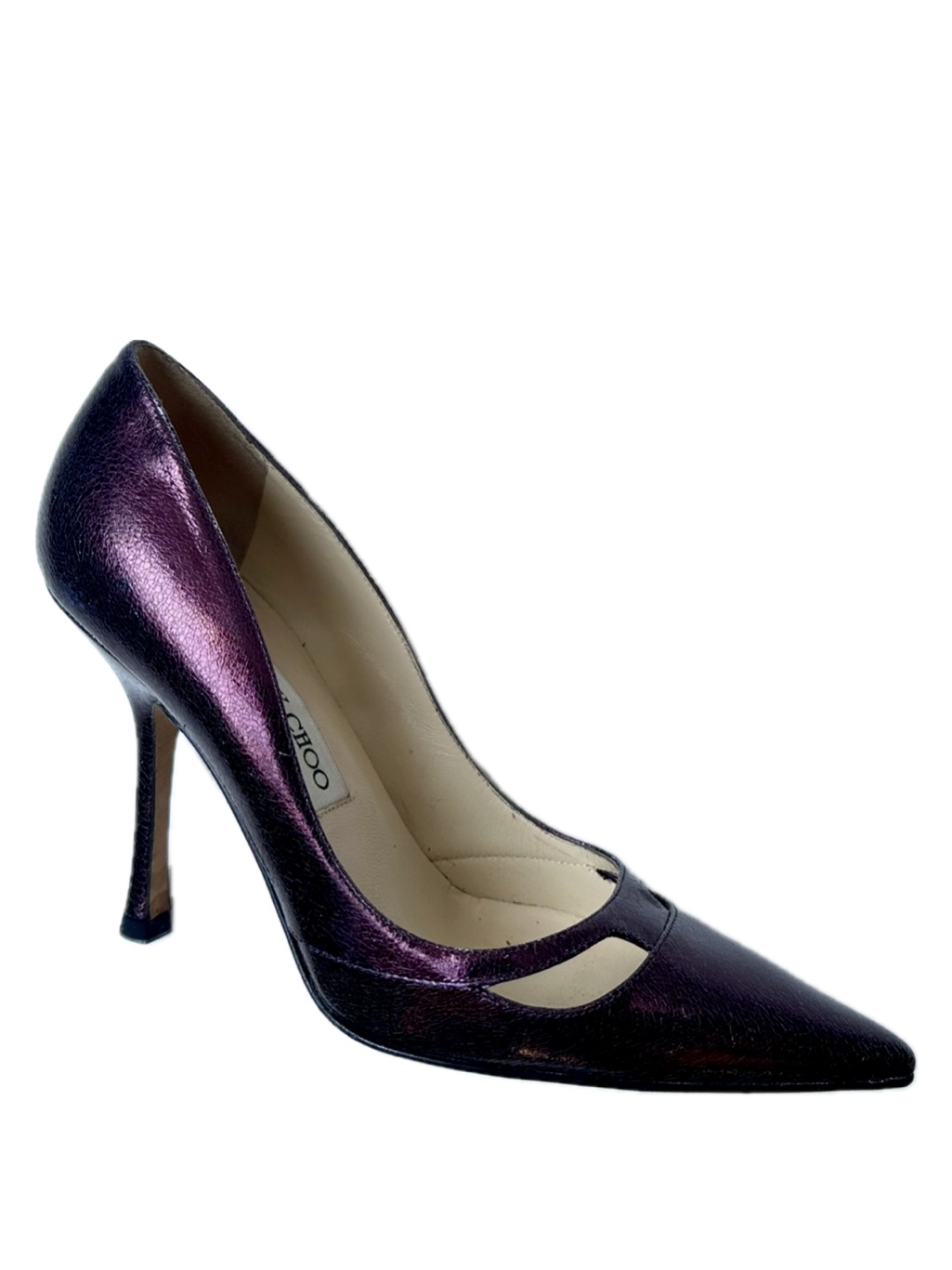Jimmy Choo Metallic Plum Cutout Pointed Pump, 37, 7